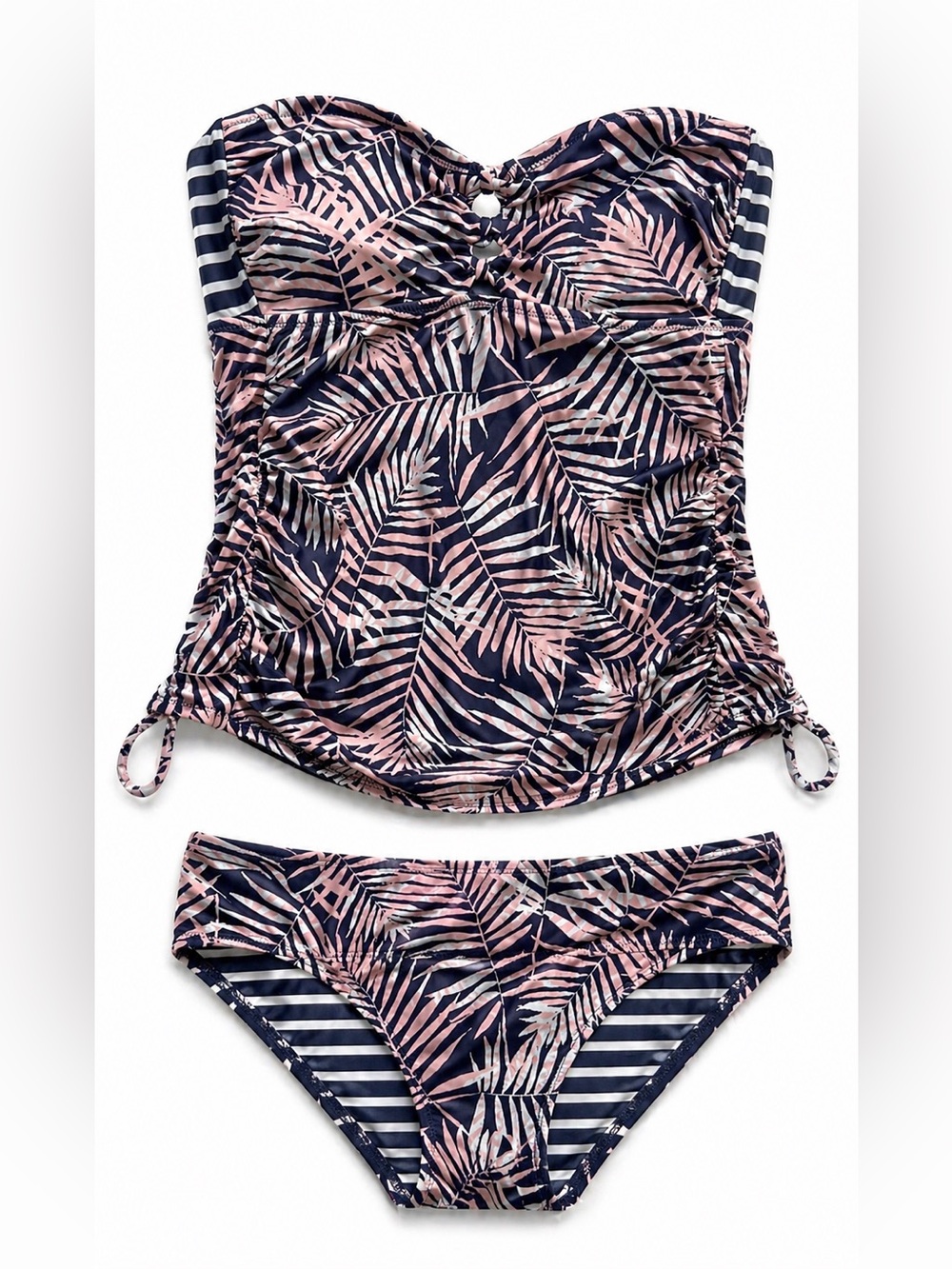 A Pea in the Pod Navy and Pink Palm-Print Tankini Set Small Vacation Beach